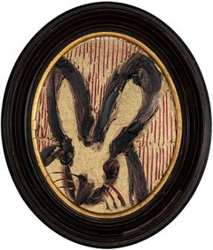 Tableau de Hunt Slonem intitulé « Red Cross Hatch », représentant un lapin