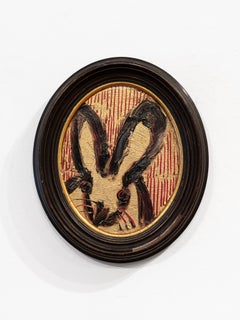 Hunt Slonem "Red Cross Hatch" painting of a bunny
