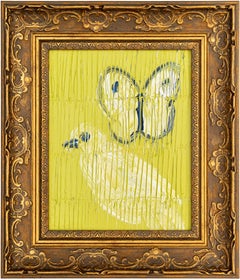 Hunt Slonem "Dove" painting of a bird and butterfly
