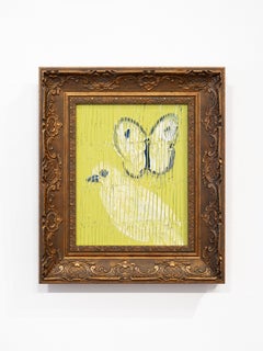 Hunt Slonem "Dove" painting of a bird and butterfly