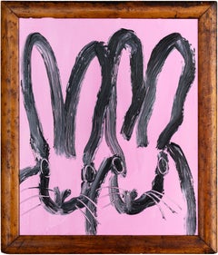 Hunt Slonem "Pink Passion" painting of two bunnies
