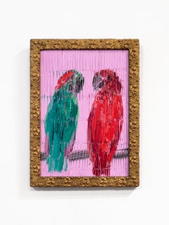 Hunt Slonem "Eclectus Pair" painting of two birds
