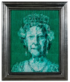 Hunt Slonem "Her Majesty Queen Elizabeth (Green)" portrait painting