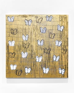 Hunt Slonem "Gold Ascension" butterflies painting