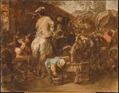 Dutch officer with companion at a wayside tavern.