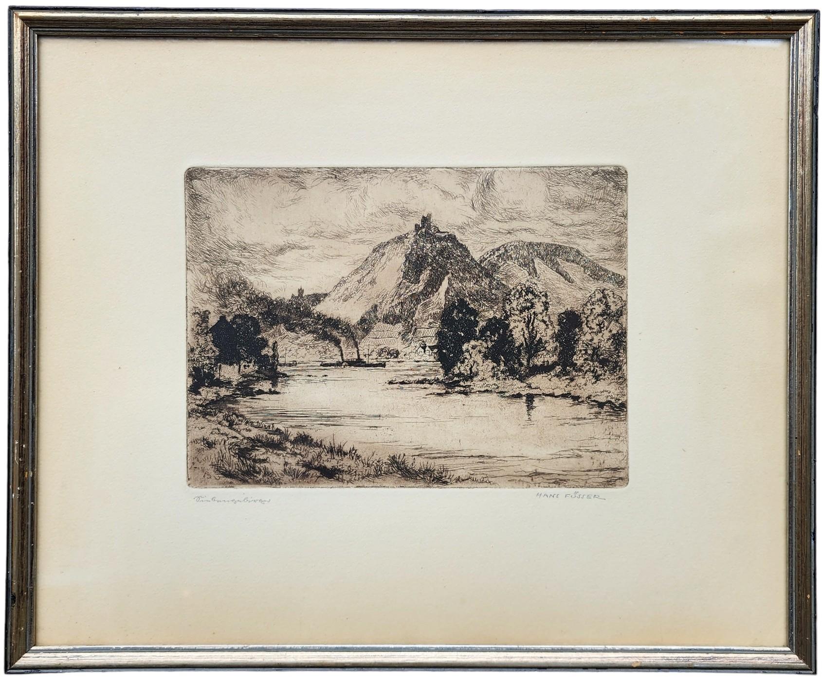 Hans Fusser Landscape Print – Siebengebirge, ca. 1920er Jahre Radierung, Deutschland, Schlepper