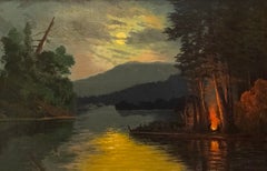 Accampamento indiano lungo il fiume, Arte di frontiera americana