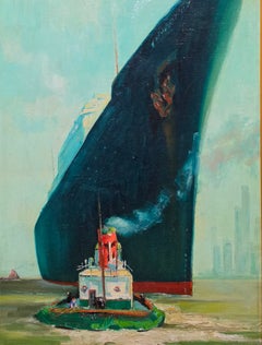 Schlepper und Schiff im Hafen von New York, New York City