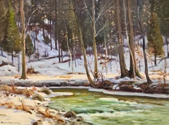 Winter Stream in the Woods, American Impressionist Oil Painting, Auburn, NY
