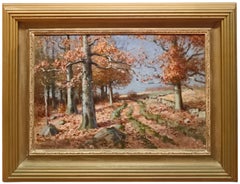 Woodland Road in Autumn, American Impressionist Painting, Auburn, New York