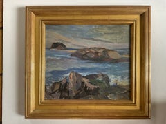 Dipinto paesaggistico del Maine in stile modernista vintage dell’artista Joseph Trovato, presente nell’elenco degli artisti riconosciuti