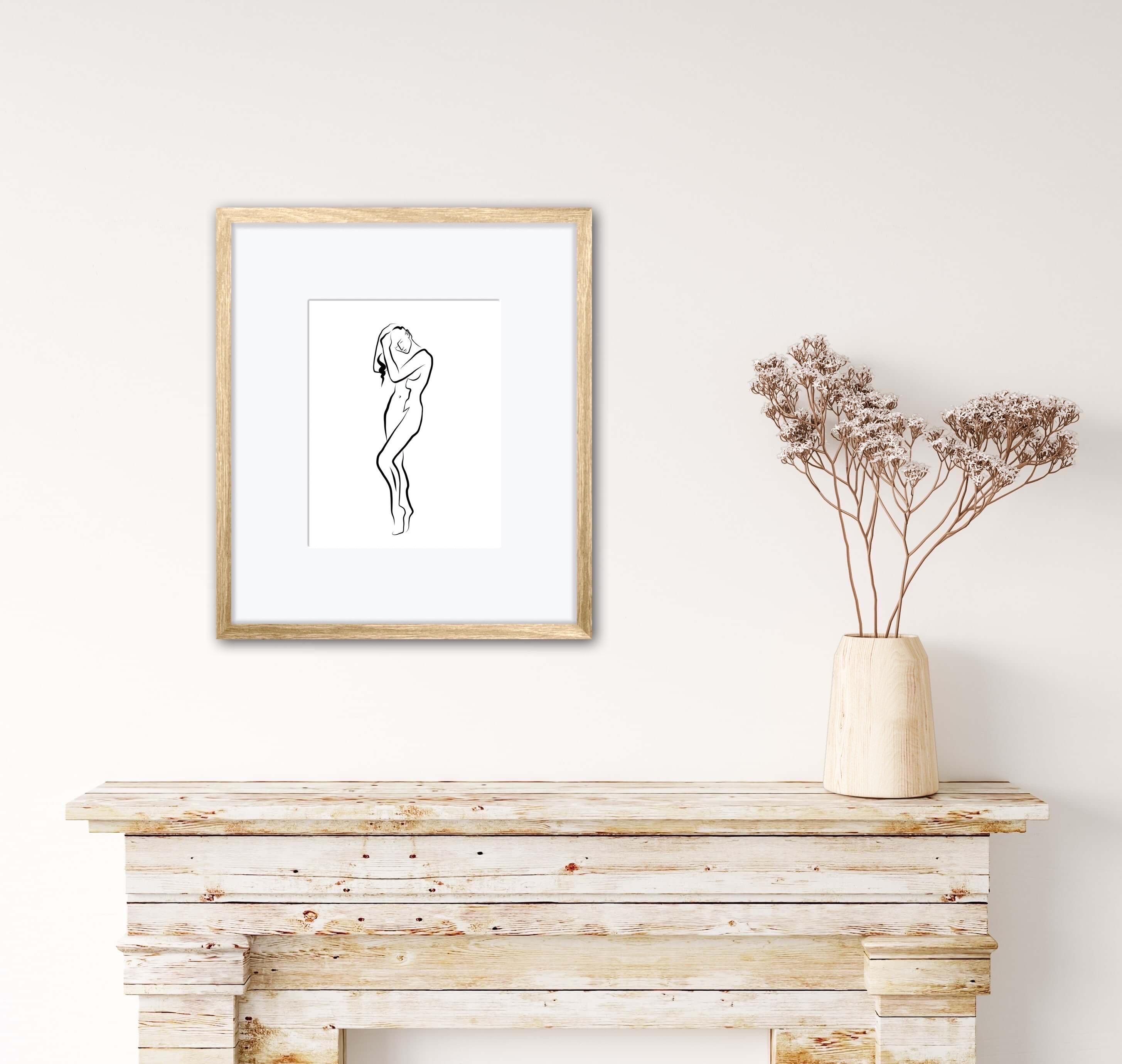 Haiku #60 - Digital Vector Drawing Female Nude Standing Arranging Hair - Contemporary Print by Michael Binkley