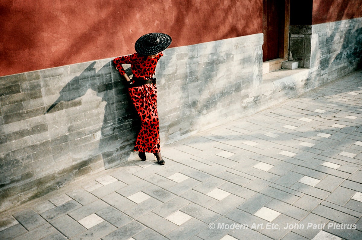 John-Paul Pietrus Color Photograph - Photograph - Ling as Madame Song at the Red Wall - landscape, China - Framed