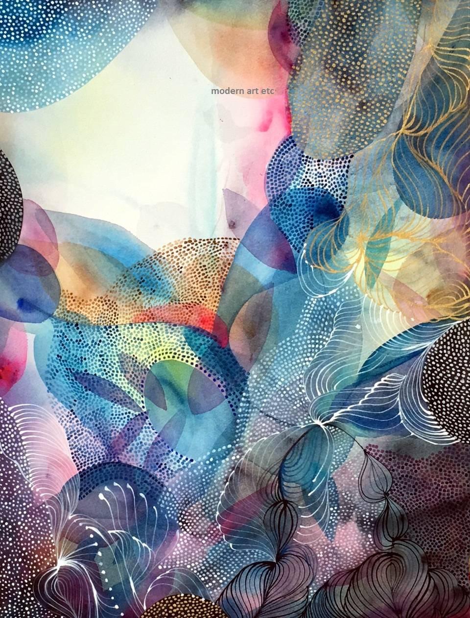 MAE Curates Abstract Painting - Intricate delicate watercolor piece on museum cottom rag paper