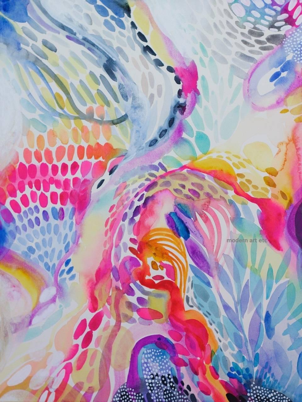 MAE Curates Abstract Painting - Delicate colorful intricate watercolor handpainted on museum cotton rag paper