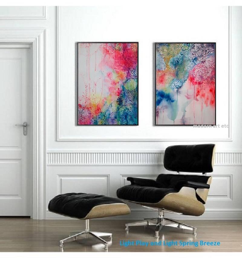 Large abstract watercolor with fine details - sold as a pair / diptych - Painting by MAE Curates