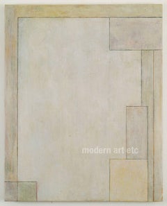 Vertical abstract oil painting - First Frost - architectural neutral form
