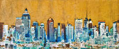 New York City Yellow Sky mixed media on wood panel