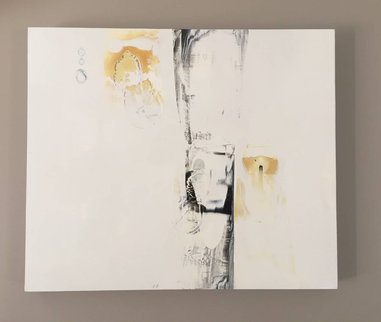 Óleo, Esmalte sobre Madera - Ganímedes - Abstract Drawing Beige de Alexis Portilla