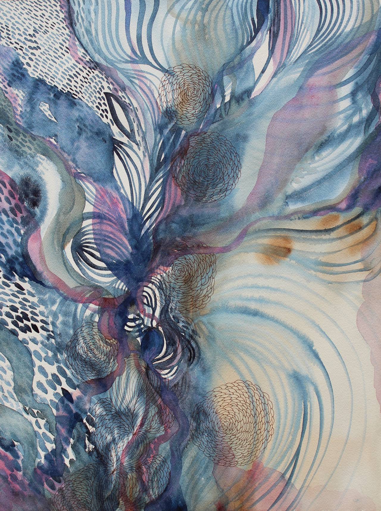 Helen Wells Abstract Painting - Watercolor, ink on art paper - CALM WATERS