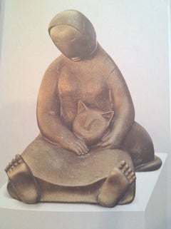 Sculpture -Bronze - Woman and Cat series No.4