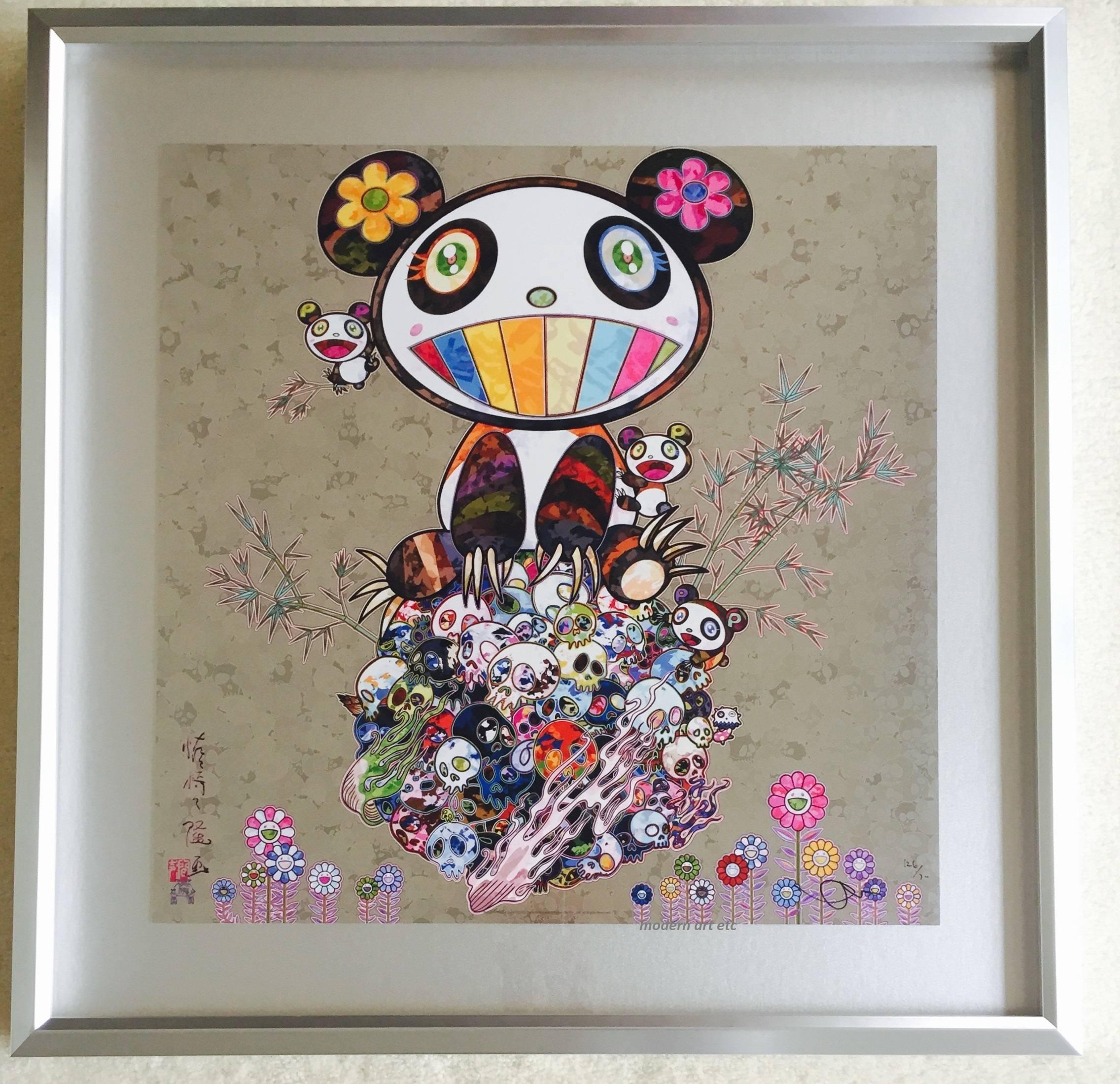 Takashi Murakami Figurative Print - Lithograph - Panda and Cubs -custom framed - Japanese pop art (panda and skulls)