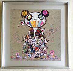 Lithographie - Panda and Cubs - encadré sur mesure - Pop art japonais (pandas et crânes)