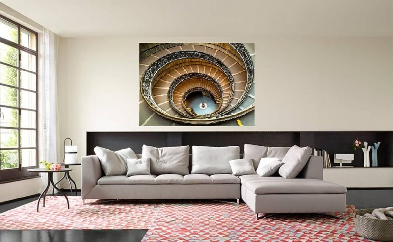 Architectural Interiors: Spiral stairs - installation ready contemporary frame - Brown Abstract Photograph by MAE Curates