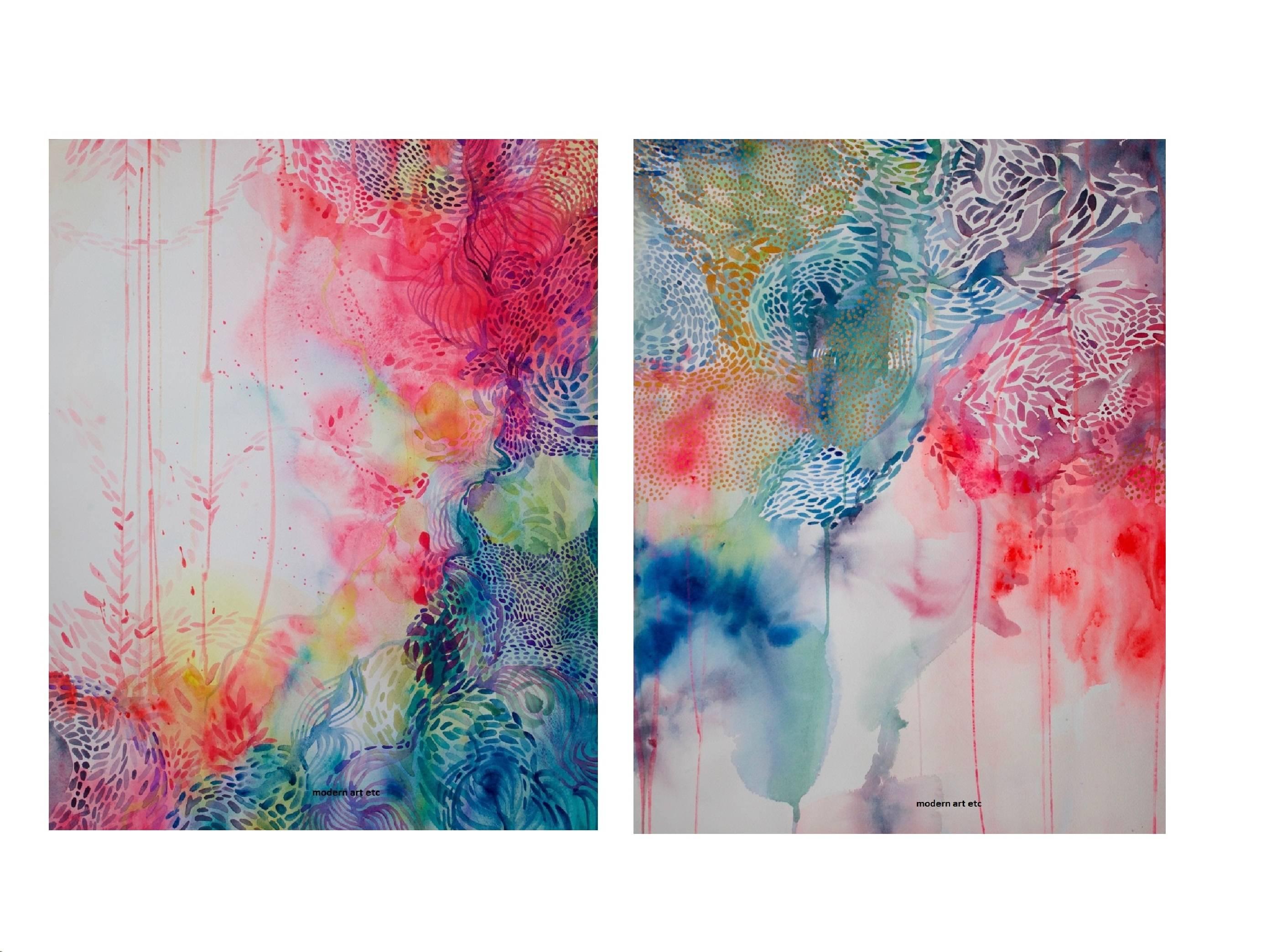 MAE Curates Figurative Painting - Large abstract watercolor with fine details - sold as a pair / diptych
