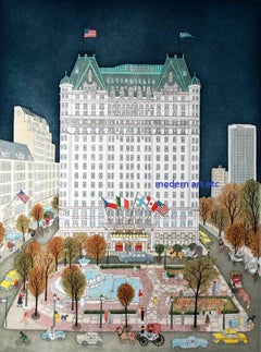 Print / Etching - Plaza Hotel Night, New York City - unique piece