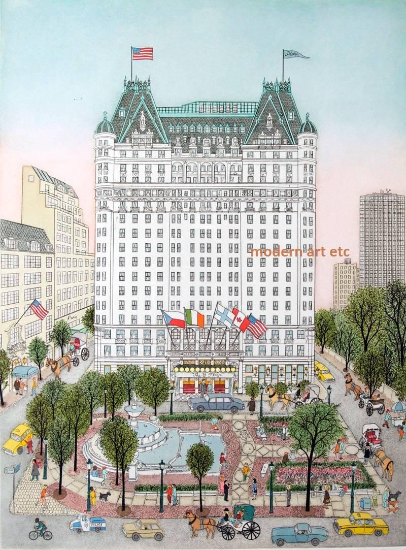Print / Etching - Plaza Hotel Night, New York City - unique piece - Gray Abstract Print by Cuca Romley