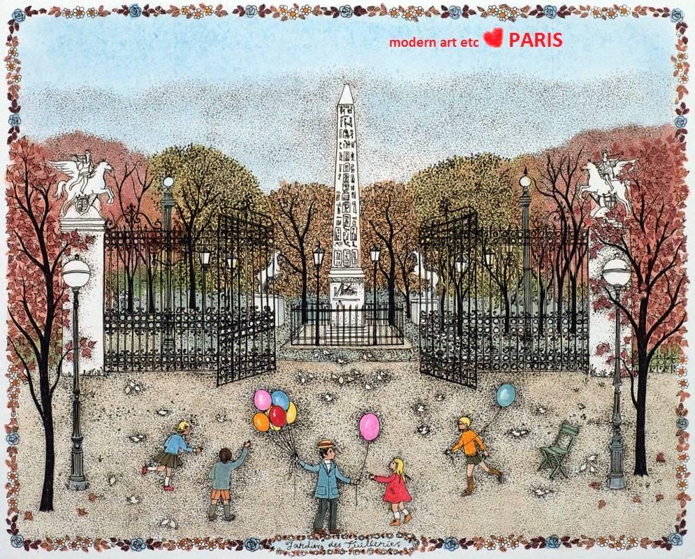 Hand colored etching - Place des Vosages, Paris / VIEW MORE PARIS / EUROPE serie - Painting by Cuca Romley