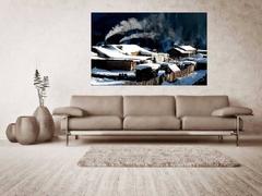 Large landscape of Chinese village, backmounted piece ready to install.