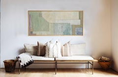 28x64x2" Large horizontal abstract oil painting - architectural form, neutral
