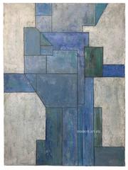 Vertical abstract oil painting on Arches paper with deckled- unframed