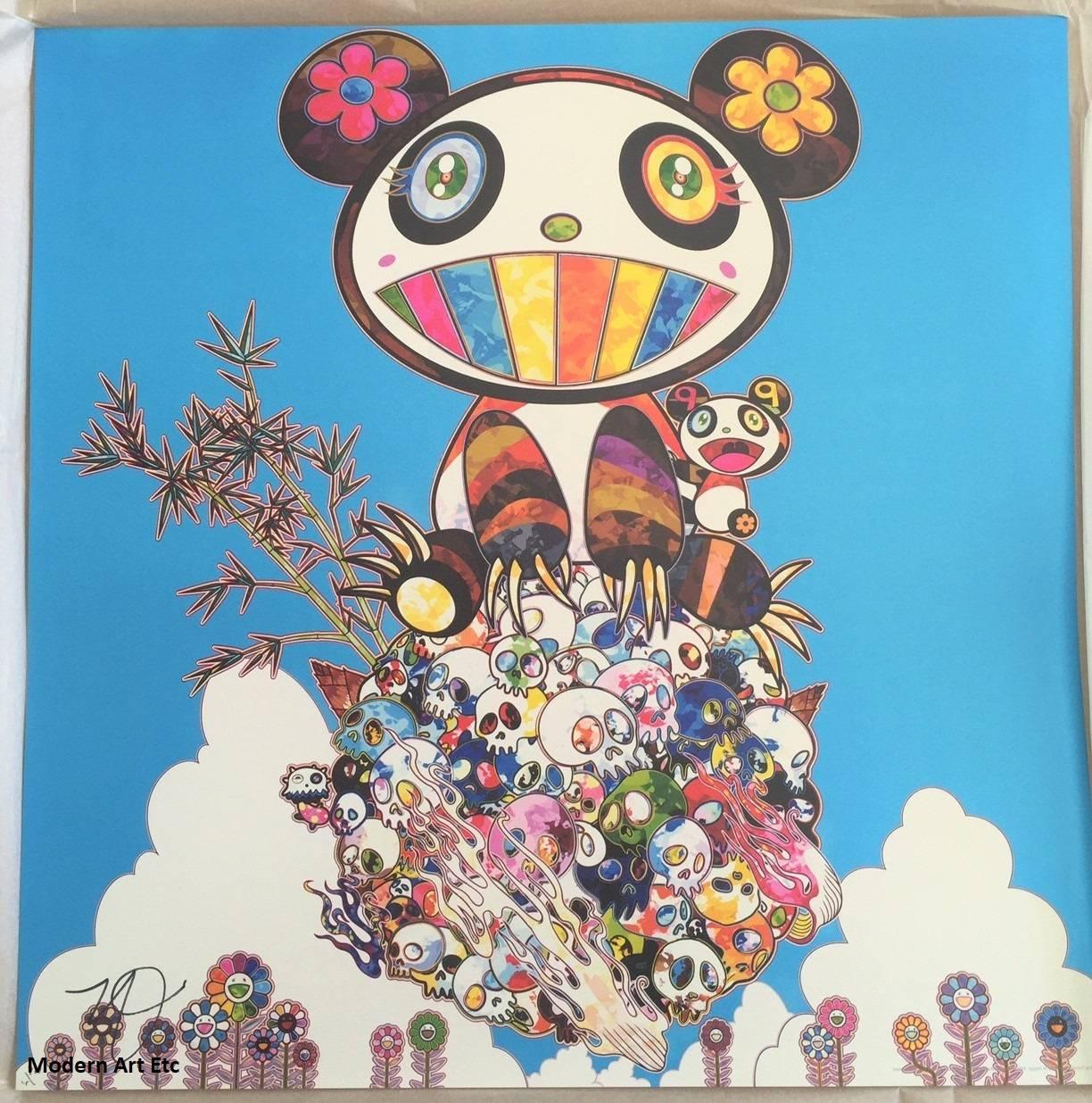 Takashi Murakami Figurative Print - Murakami offset print - Blue Sky Panda Family - framed or unframed boxed