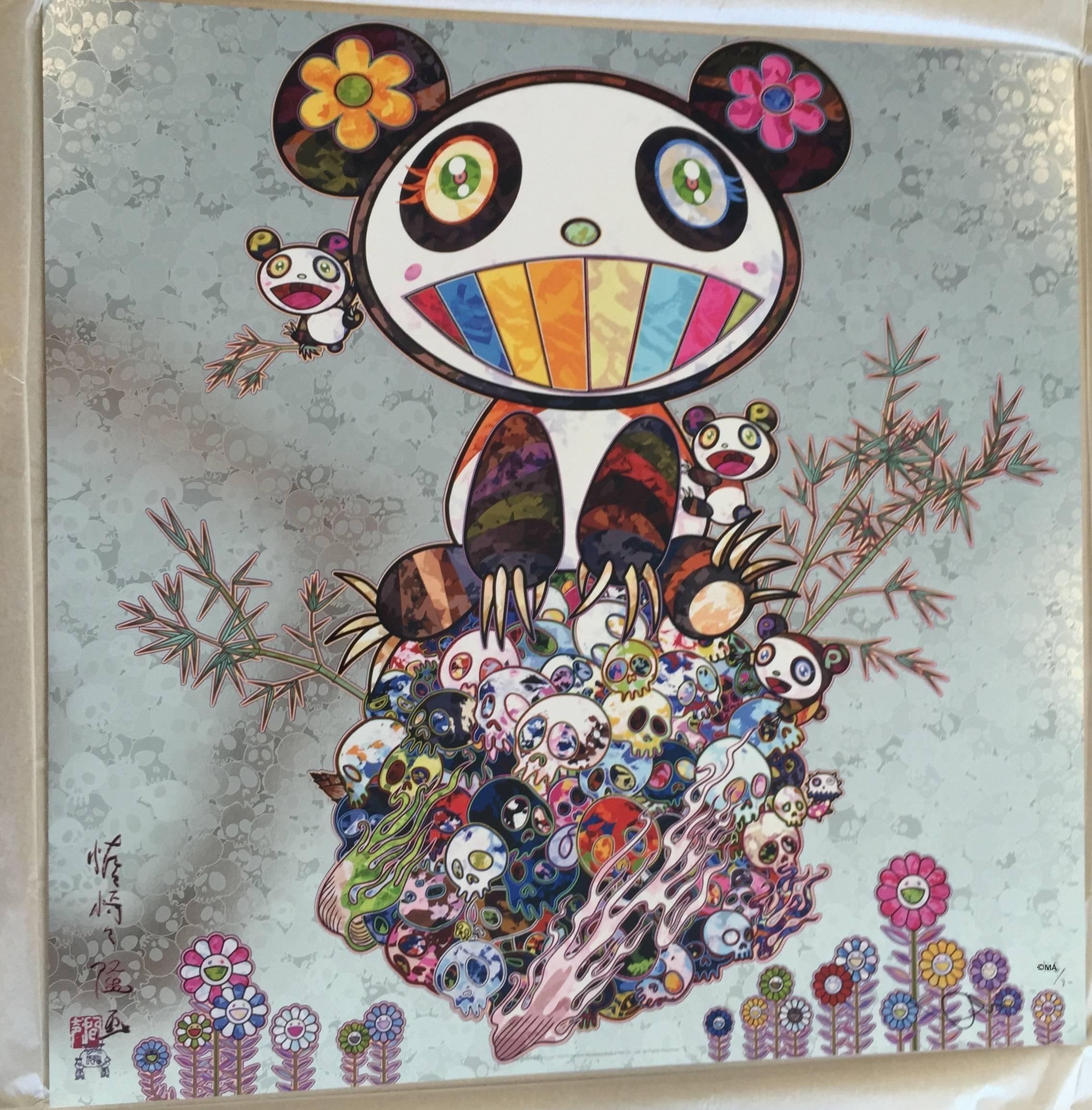 Murakami - Silver Panda - Panda and Panda cubs - unframed - Print by Takashi Murakami