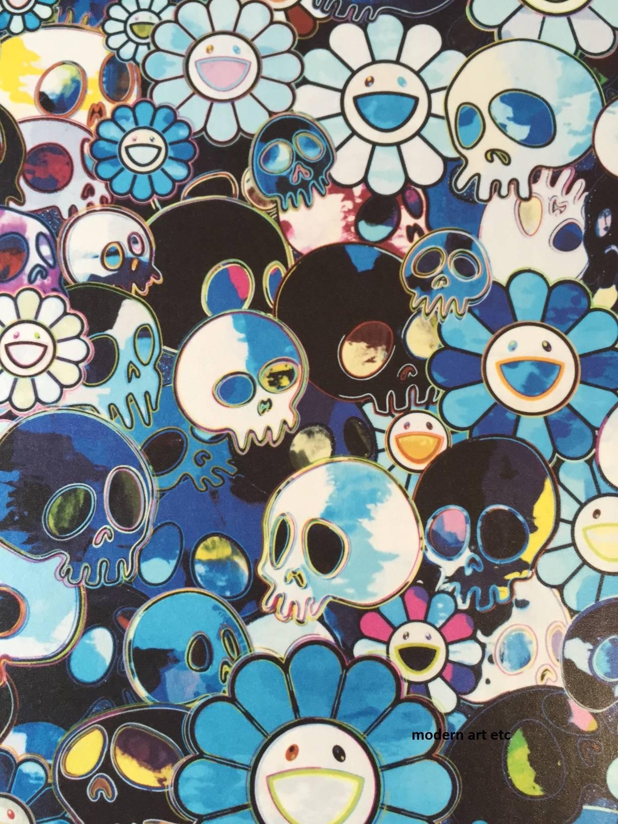 takashi murakami blue flowers and skulls