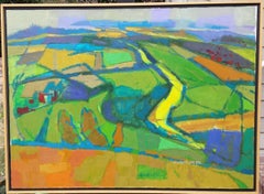Peinture à l'huile - #1091 Vue à l'œil d'oiseau de RIver, Wittenham Clumps, Angleterre, 1992