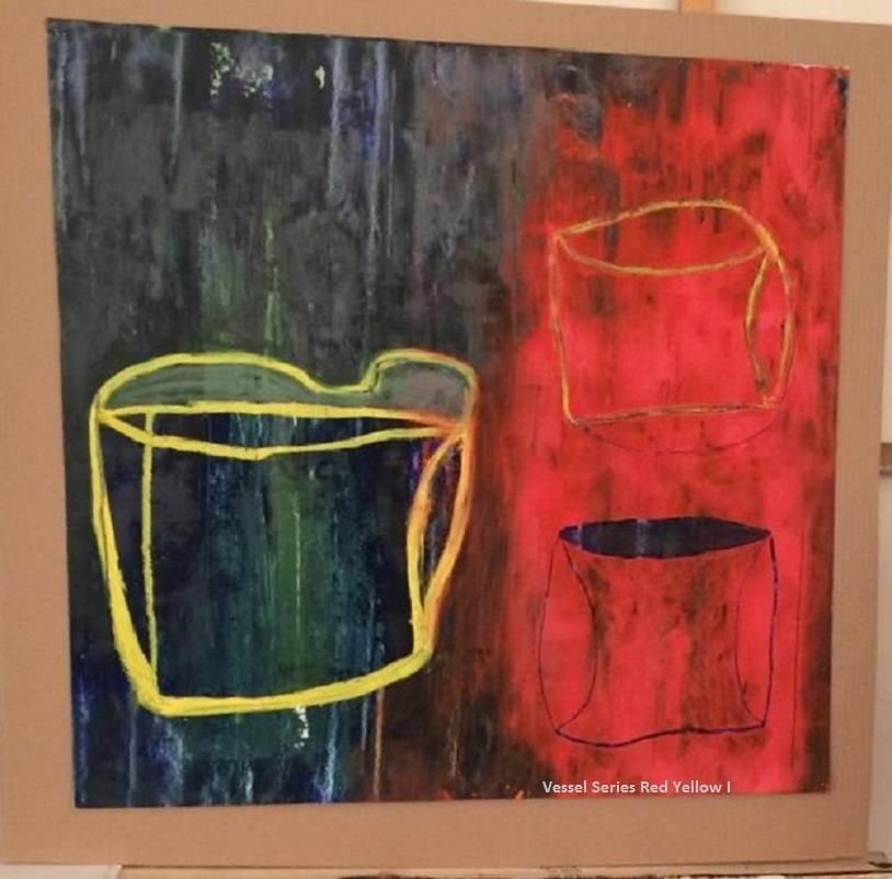 Ölgemälde - Gefäß Serie n. 1 - Gefäße Rot – Painting von Alexis Portilla