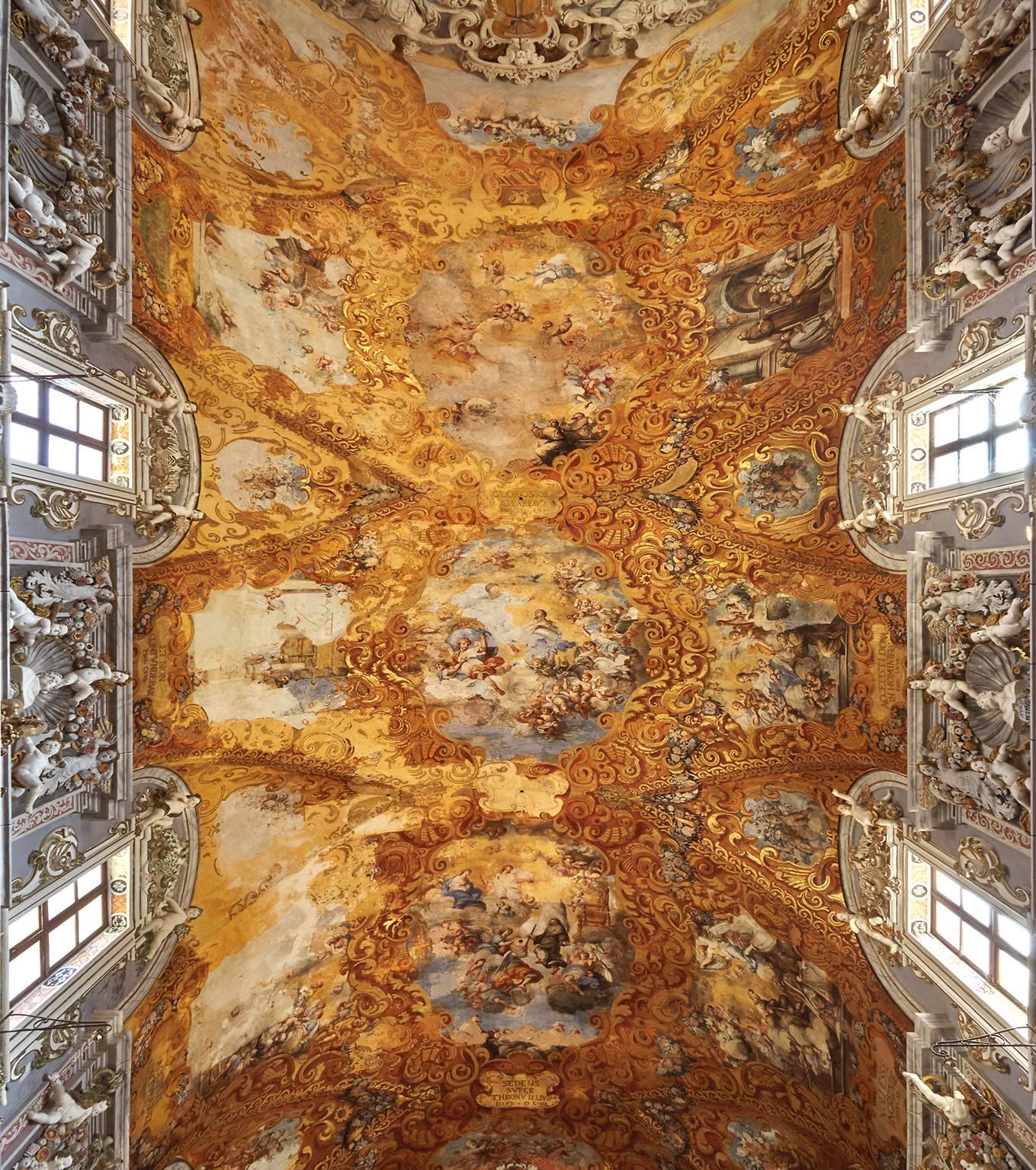 Frank Schott Interior Print - Hallelujah - large format photograph of baroque Italian palazzo fresco ceiling