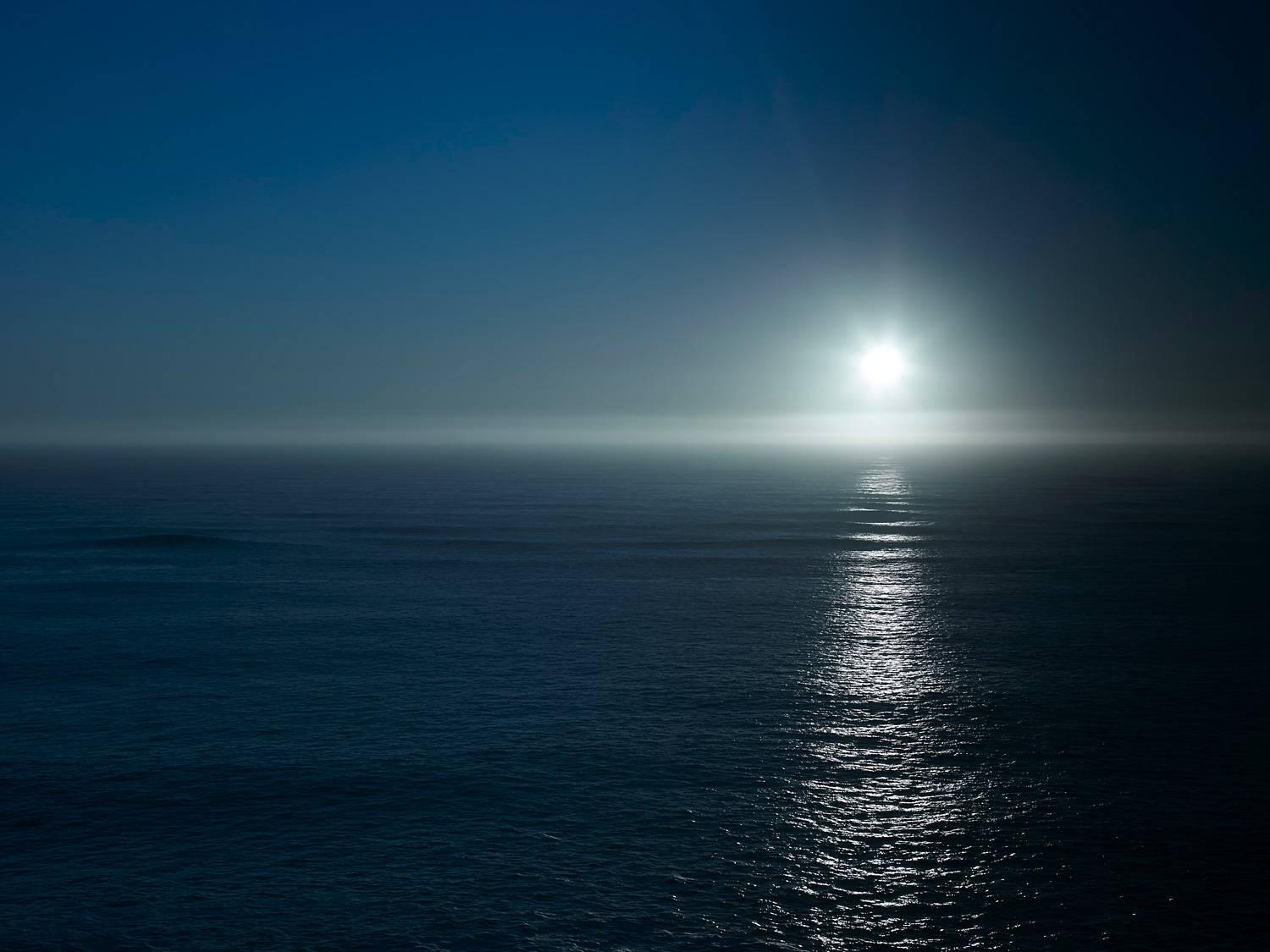 Frank Schott Color Photograph - Seascape III - large format photograph of monochromatic blue horizon and sea