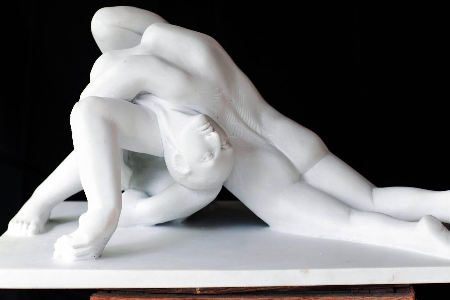 Pieta - Gray Nude Sculpture by Lorenzo Vignoli