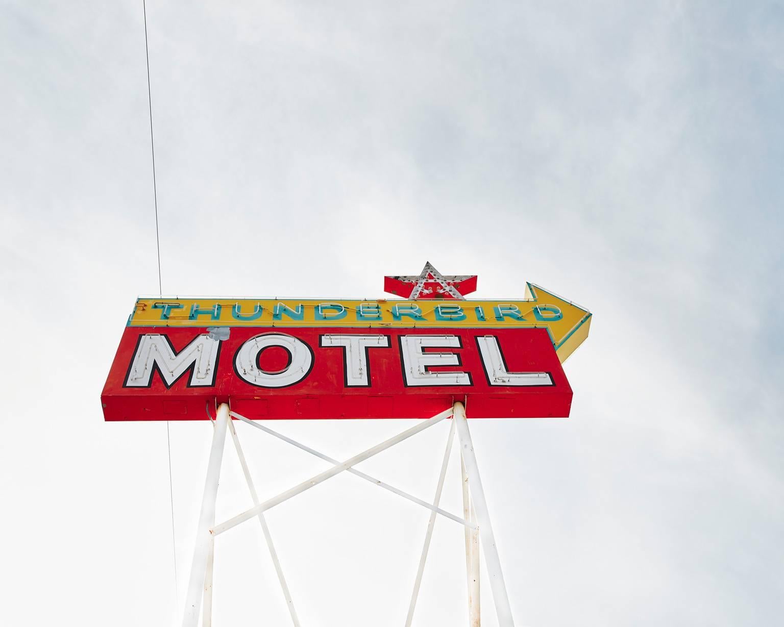 Thunderbird - large scale photograph of iconic mid century neon signage - Photograph by Frank Schott