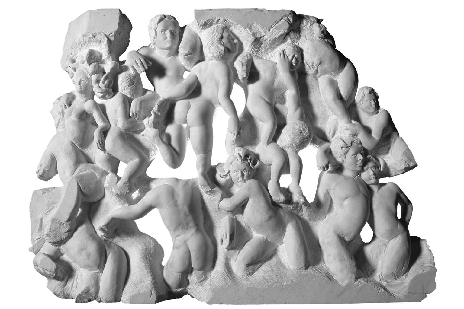 Figurative Sculpture de Lorenzo Vignoli - Danza ( Dance ) - escultura figurativa en relieve tallada a mano en friso de mármol de Carrara