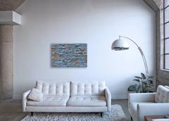 Wallscape I - abstract photograph of painterly details of blue toned surface