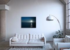 Seascape III - large format photograph of monochromatic blue horizon and sea