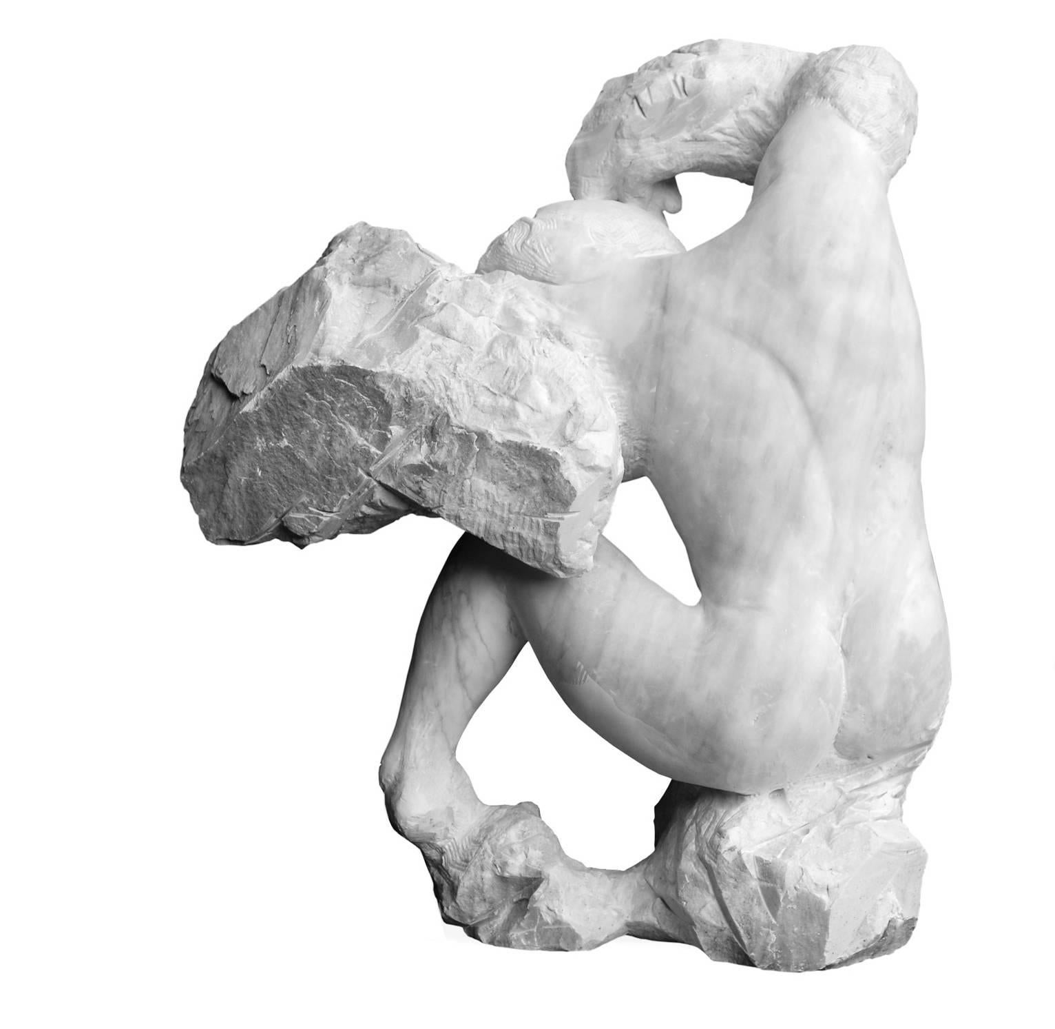 Dove Vado - hand carved figurative Carrara marble sculpture - Sculpture by Lorenzo Vignoli
