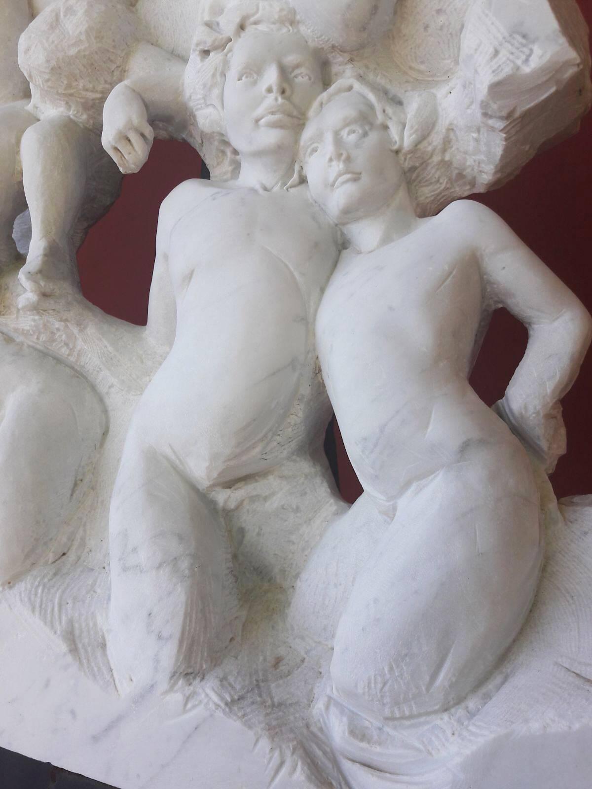 Danza ( Dance ) - hand carved figurative Carrara marble frieze relief sculpture For Sale 2