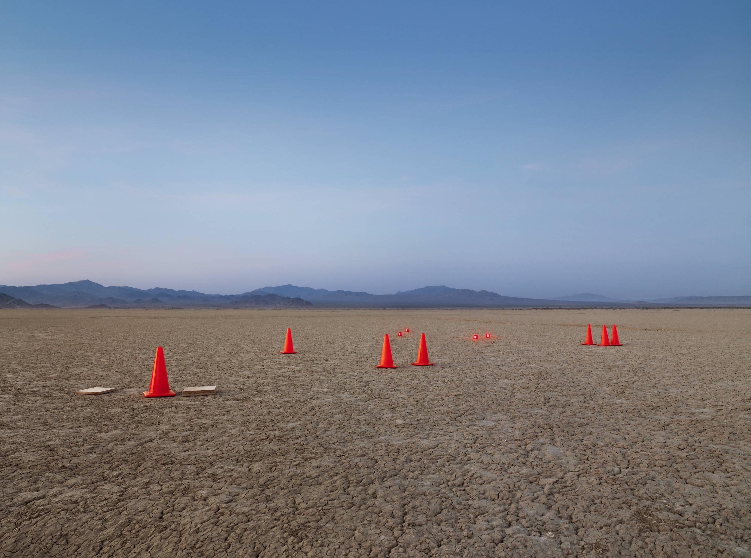 Cones - large scale photograph of conceptual art in desert landscape